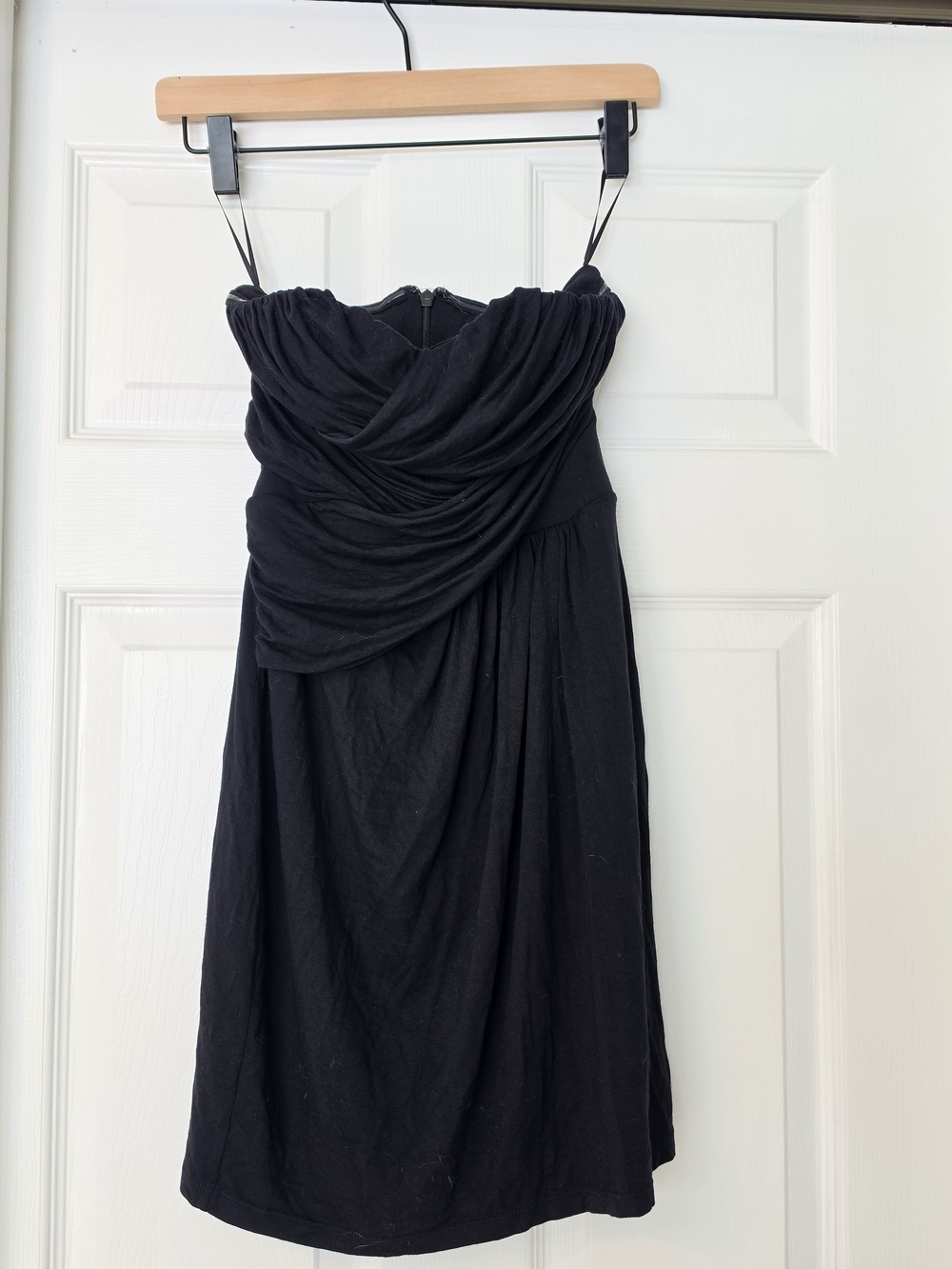Black Draped Strapless Women's Dress